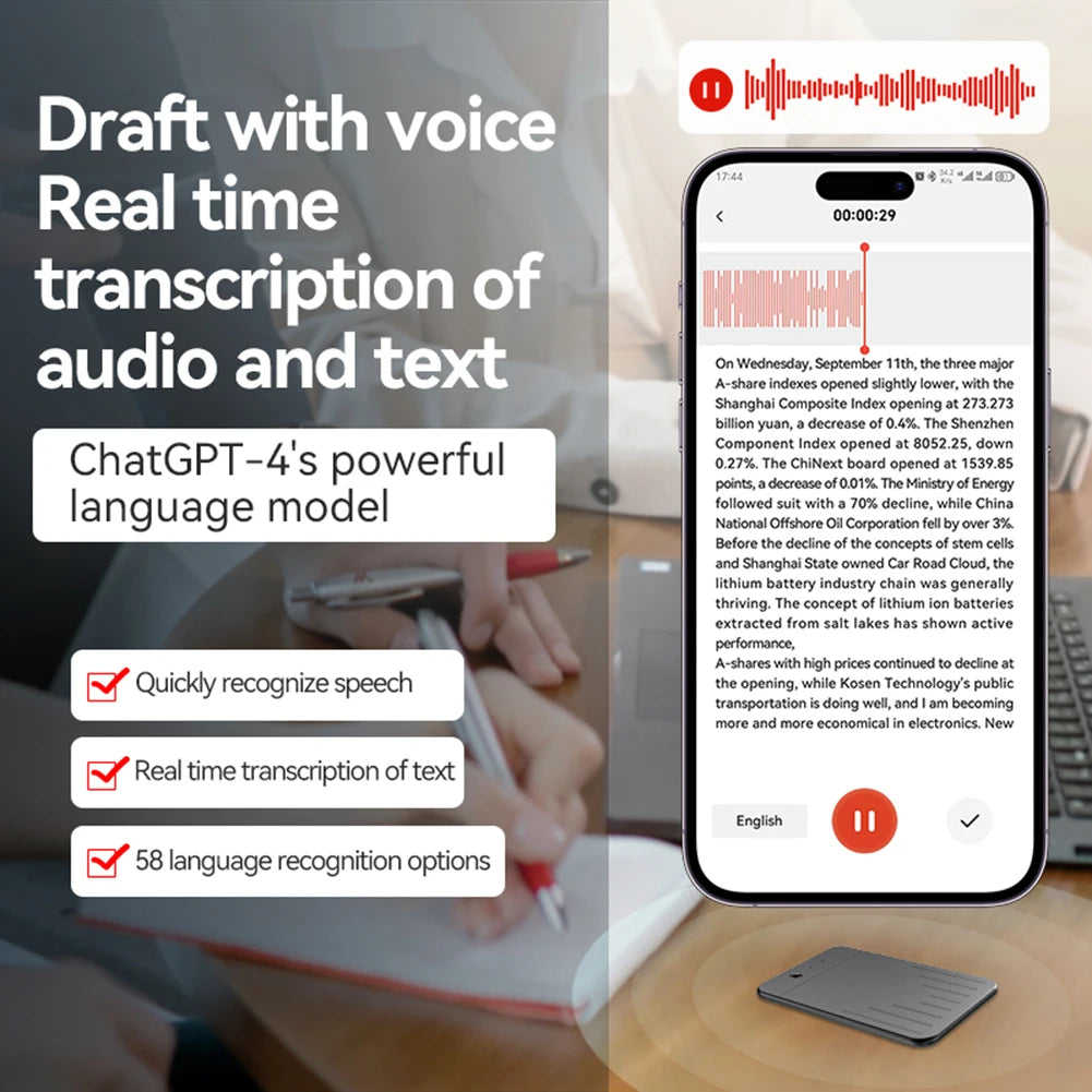 AI Voice Recorder Transcribe & Summarization with ChatGPT Audio Recorder AI Notetaking Device for Lecture Meeting Call Interview